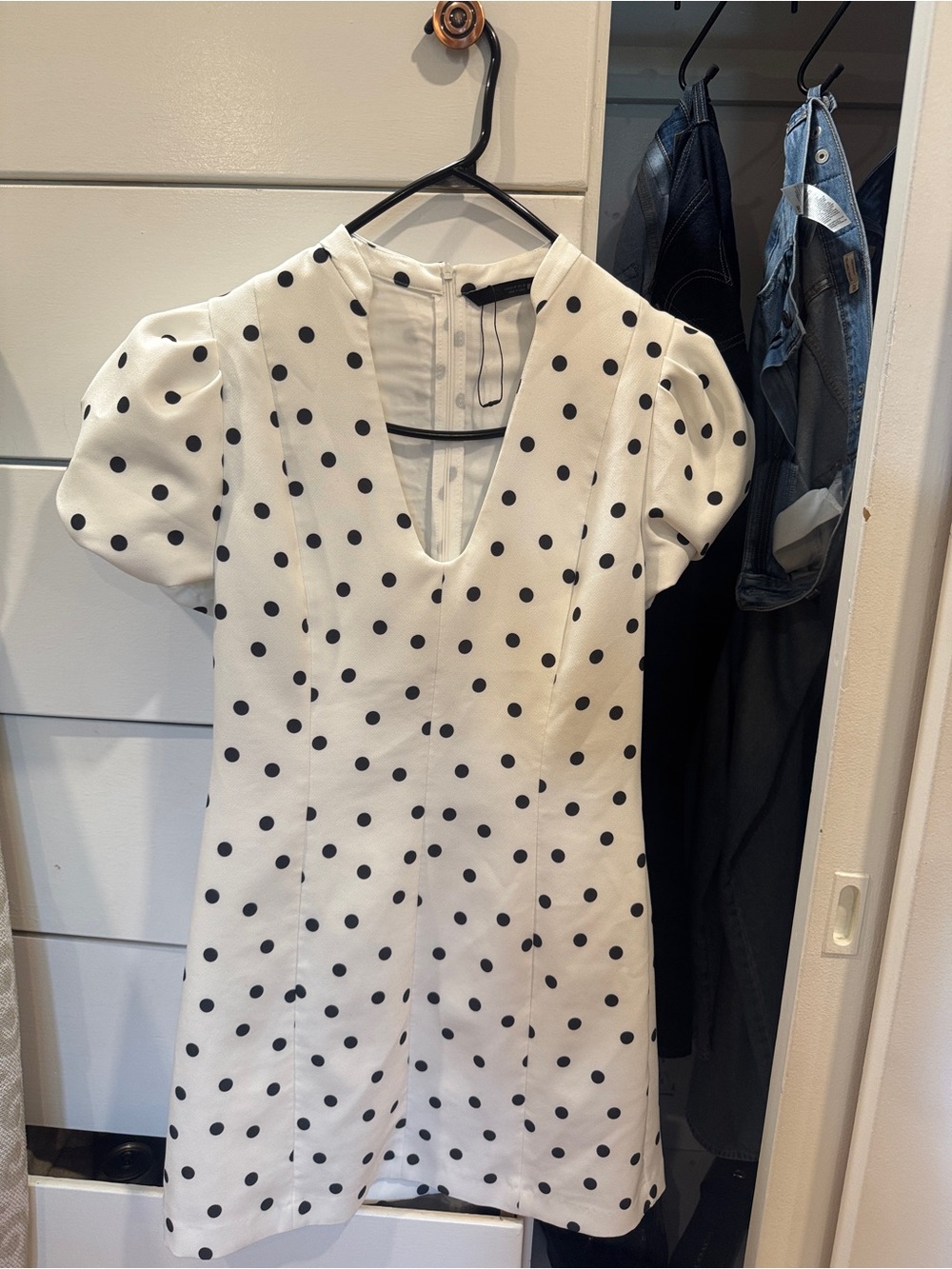 Zara White Mini Dress with Black Polka Dots